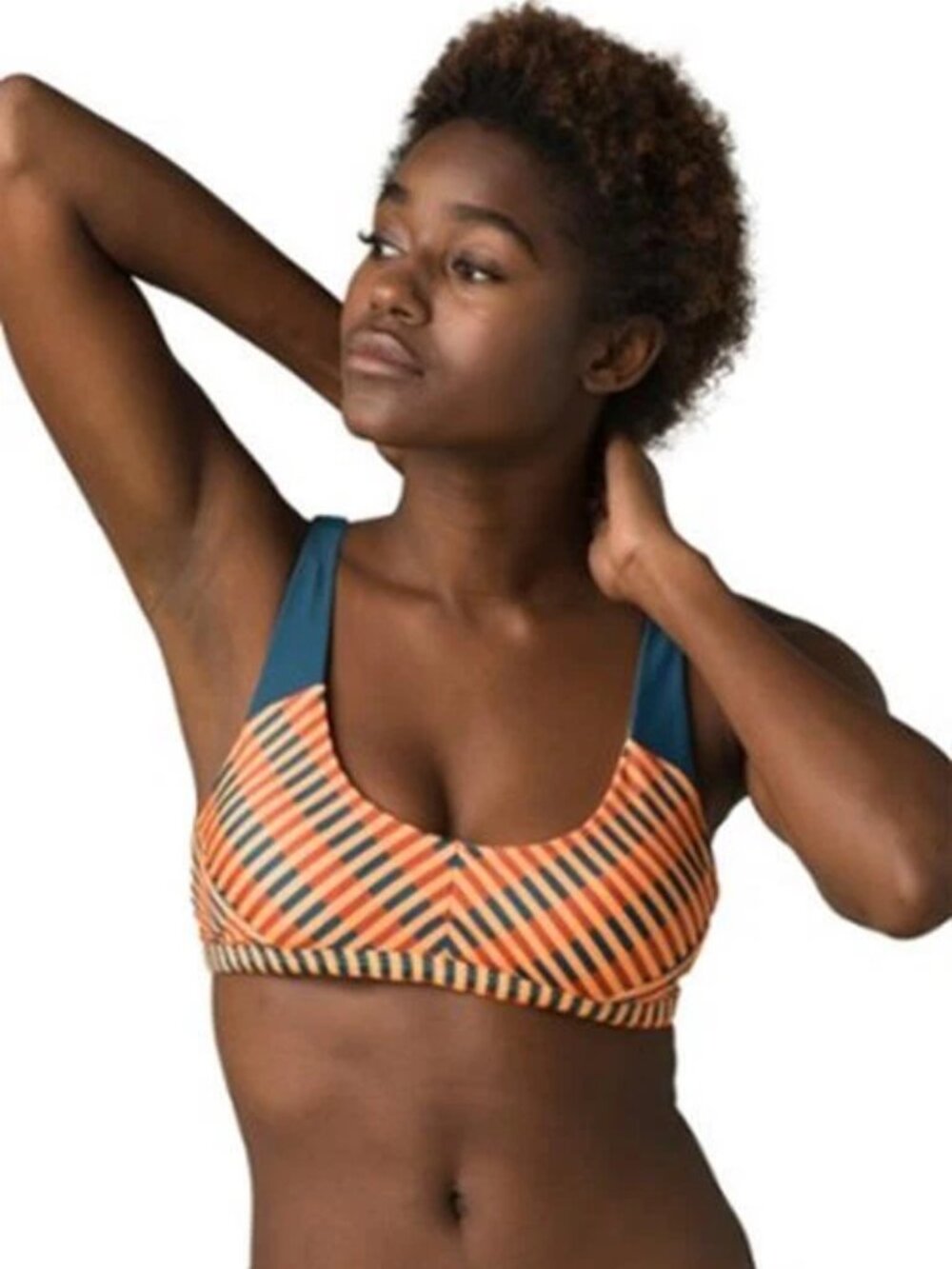 prAna Women's Amaranta Scoop Neck Bikini Swim Top Stripes Liqueur Block Party S